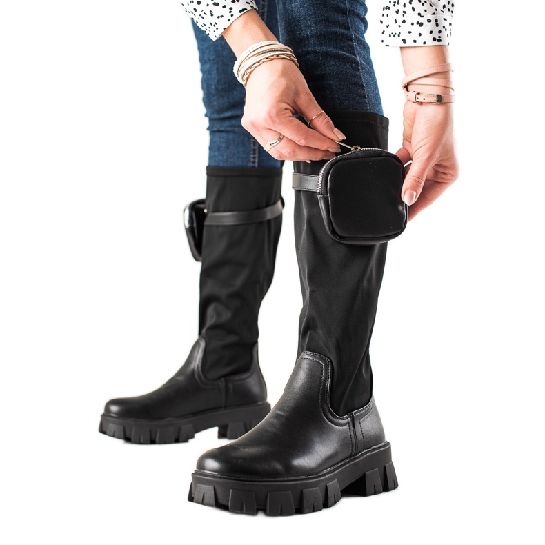 Best Shoes Botas da moda com bolso preto Best Shoes Botas da moda com bolso preto