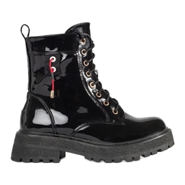 Botas Lacadas Lace-Up preto