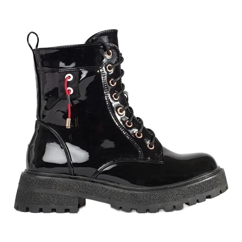 Botas Lacadas Lace-Up preto