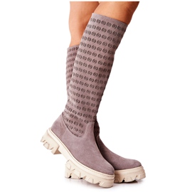 PA2 Botas de camurça com padrão perfurado marrom claro Eldime