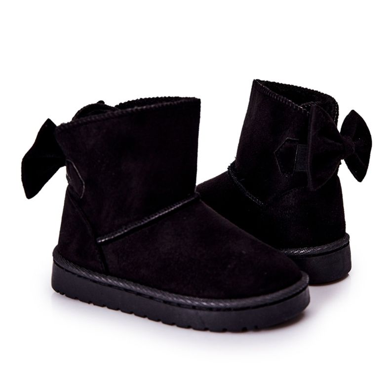 Botas de neve quentes para crianças Lolila pretas com laço preto