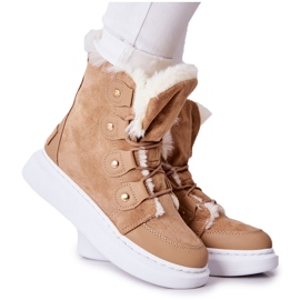 Botas quentes hoppy bege com pele cáqui