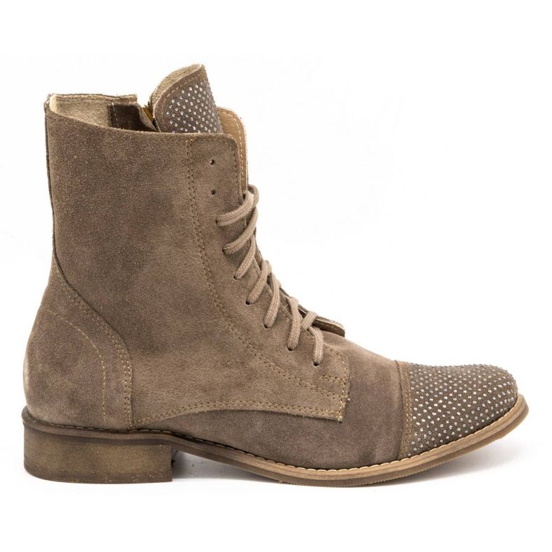 Exquisite Botas de couro femininas com lantejoulas bege 1259EX