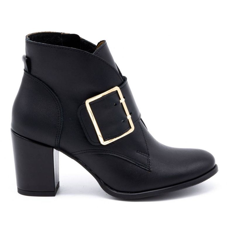 Exquisite Botas femininas de couro com fivela de salto alto preto 1262EX