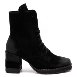 Exquisite Botas femininas de couro com salto alto preto 1287EX