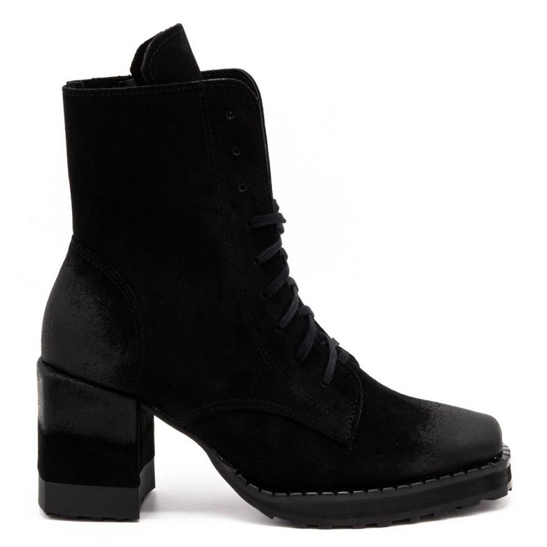 Exquisite Botas femininas de couro com salto alto preto 1287EX