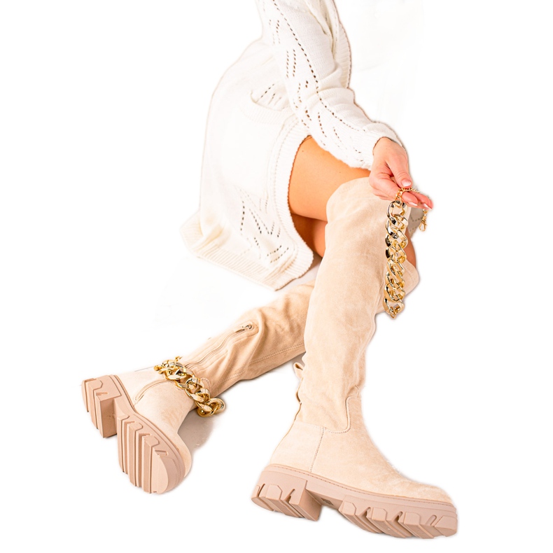 Diamantique Botas de camurça com corrente de ouro preto