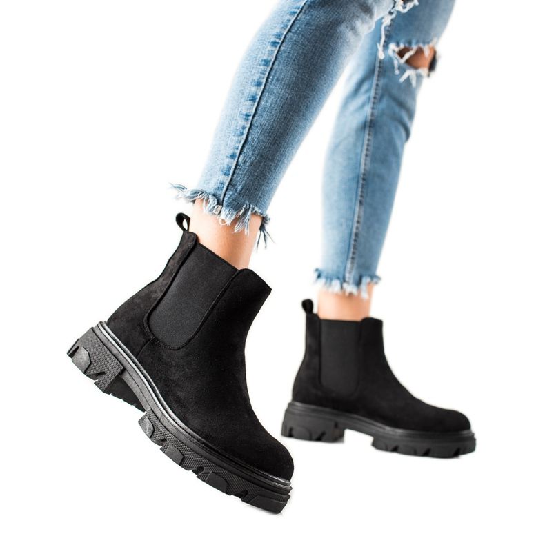 TRENDI Botas de camurça Chelsea na plataforma preto