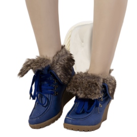 Botas de cunha azul com pele Callas Botas de cunha azul com pele Callas