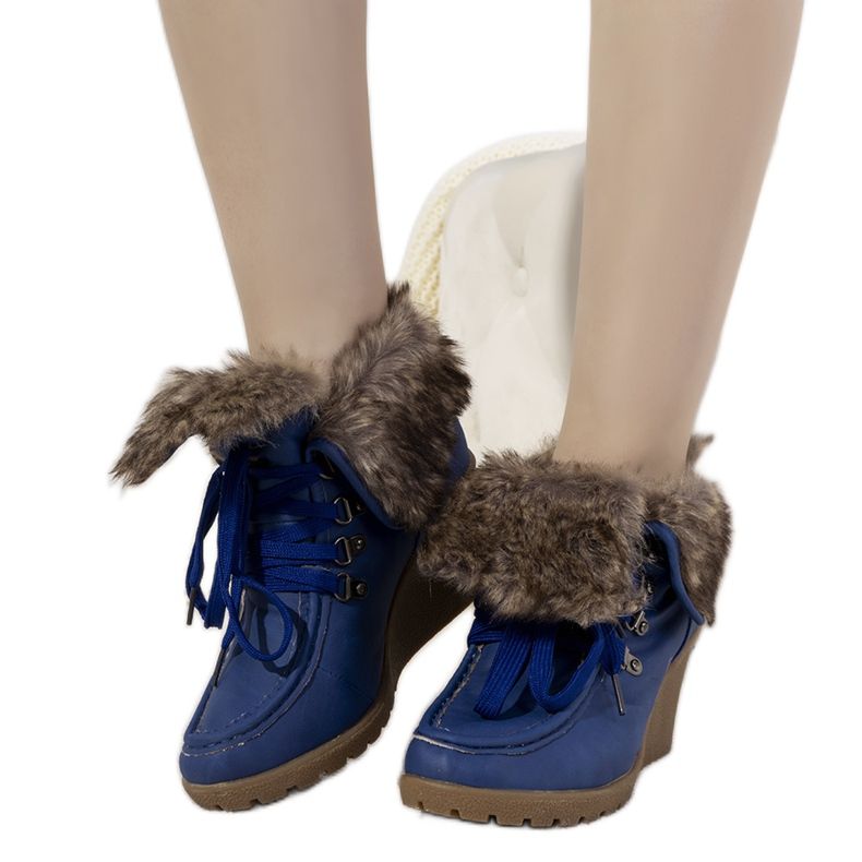 Botas de cunha azul com pele Callas