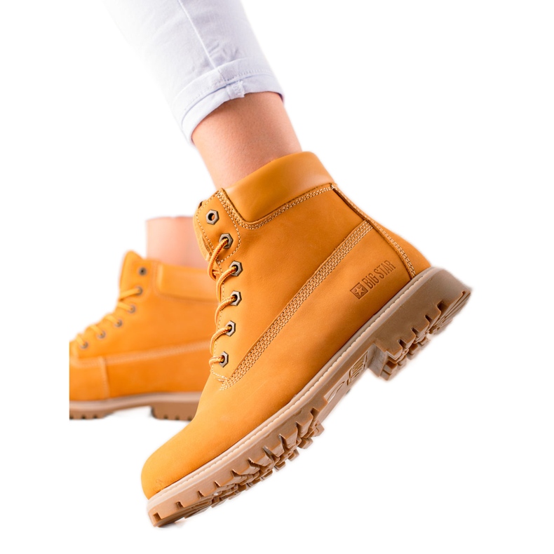 Botas de caminhada femininas Big Star II274447 castanho amarelo