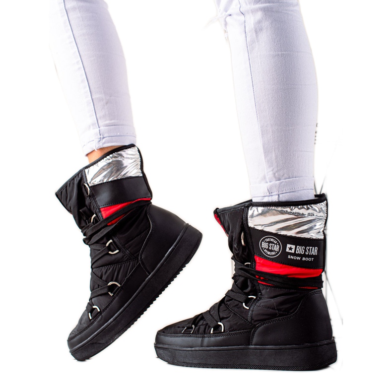 Botas de neve femininas Big Star EE274656 preto vermelho prata