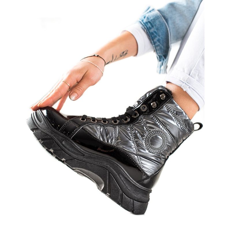 TRENDI Trappers acolchoados da moda preto prata