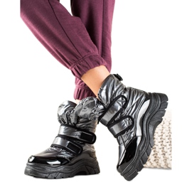 TRENDI Botas de neve brilhantes com velcro preto prata