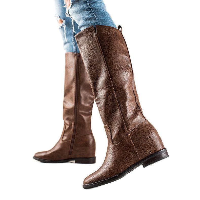 TRENDI Botas de cunha marrom castanho