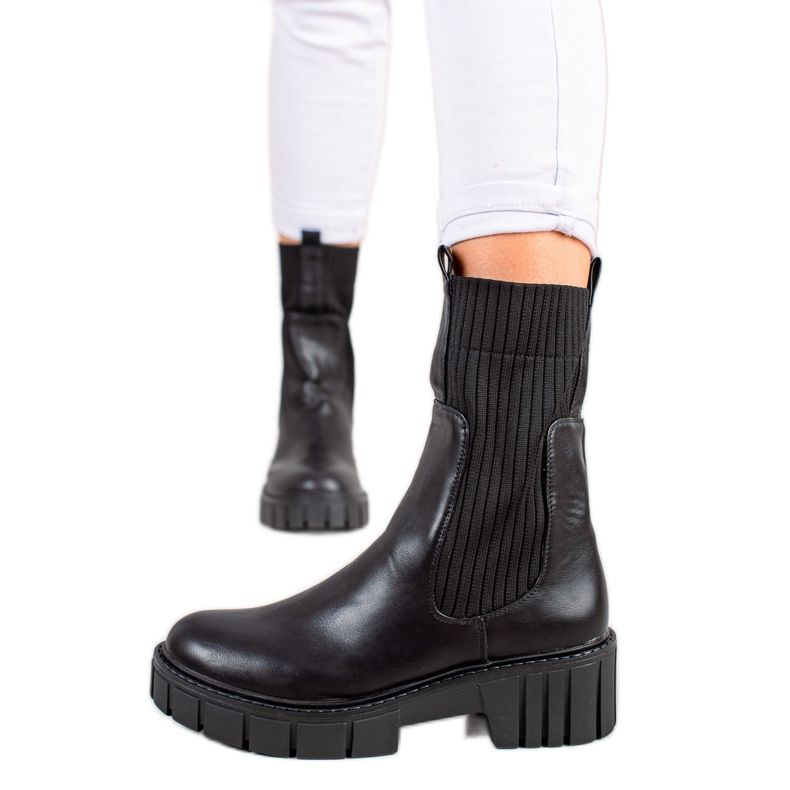 Laura Mode Botas Calças Chelsea na plataforma preto