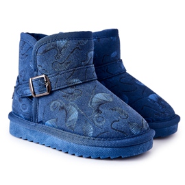 Botas de neve infantis com pele azul marinho Kawai