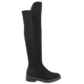 Botas acima do joelho com pérolas Verso Black preto