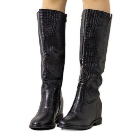 Botas pretas no padrão de pele de crocodilo Daoust preto