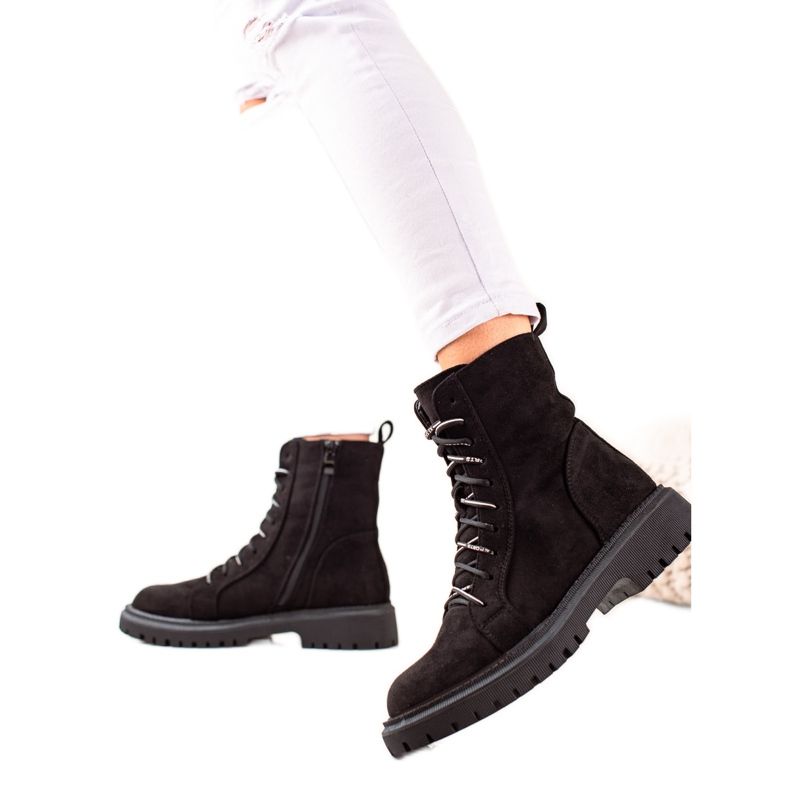 TRENDI Botas pretas de amarrar preto