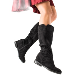 Renda Botas de camurça preta em cunha preto