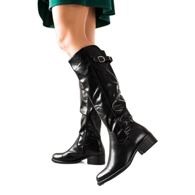 Small Swan Botas quentes com couro ecológico preto