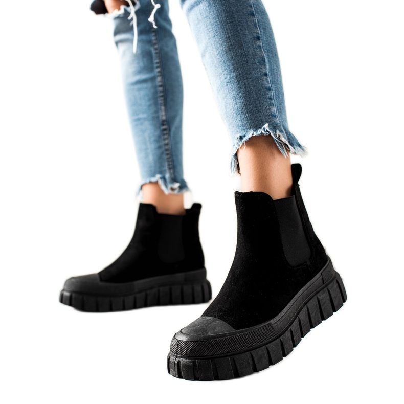 TRENDI Botas elegantes da Chelsea na plataforma preto