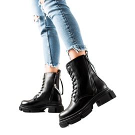 Bona Botas Pretas Com Zíper Decorativo preto Bona Botas Pretas Com Zíper Decorativo preto