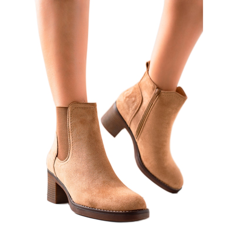 Seastar Botas de camurça de salto alto bege castanho Seastar Botas de camurça de salto alto bege castanho