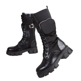 TRENDI Botas pretas de cano alto com bolso preto