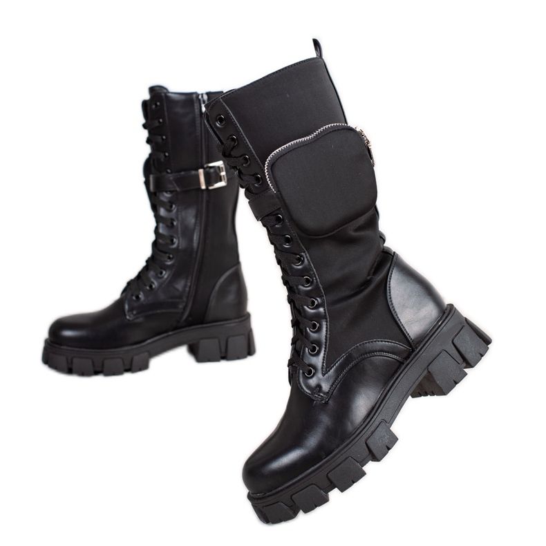TRENDI Botas pretas de cano alto com bolso preto