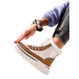 TRENDI Botas de neve quente na plataforma branco castanho