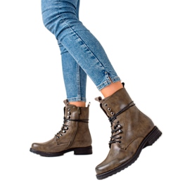 Super Mode Botas clássicas de amarrar castanho verde