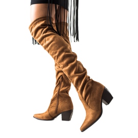 Laura Mode Botas de salto baixo até a coxa castanho Laura Mode Botas de salto baixo até a coxa castanho