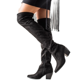 Laura Mode Botas de salto baixo até a coxa preto Laura Mode Botas de salto baixo até a coxa preto