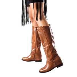 TRENDI Botas com couro ecológico em cunha castanho TRENDI Botas com couro ecológico em cunha castanho