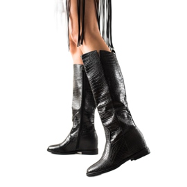 TRENDI Botas com couro ecológico em cunha preto TRENDI Botas com couro ecológico em cunha preto