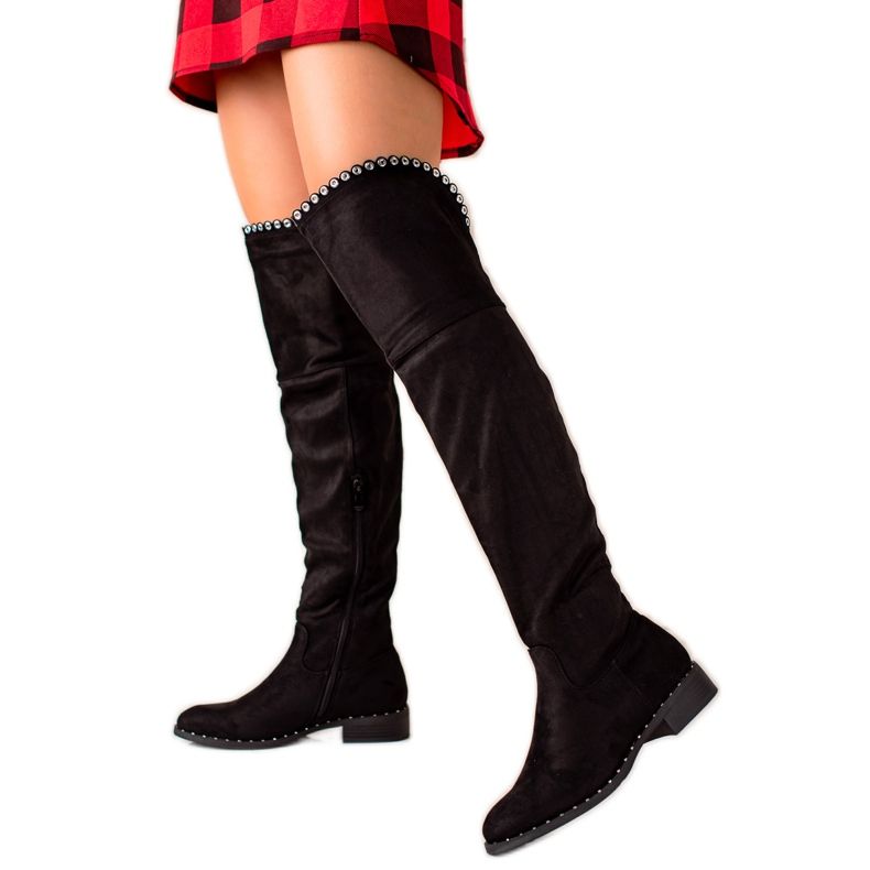 Lucky Shoes Botas com enfeites de prata preto