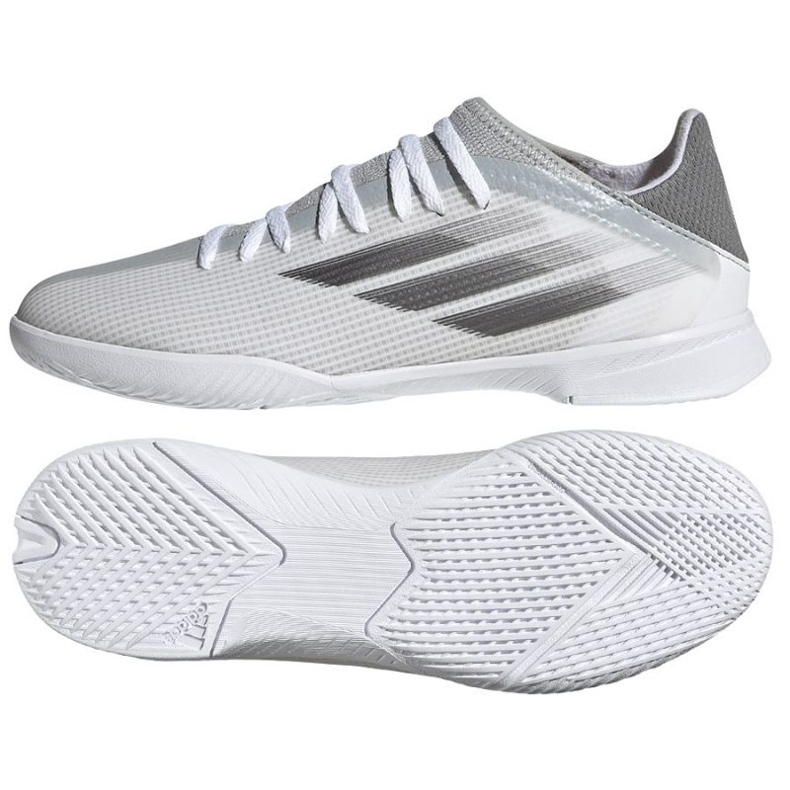 Chuteiras Adidas X Speedflow.3 In Jr FY3315 cinzento / branco tons de cinza Chuteiras Adidas X Speedflow.3 In Jr FY3315 cinzento / branco tons de cinza