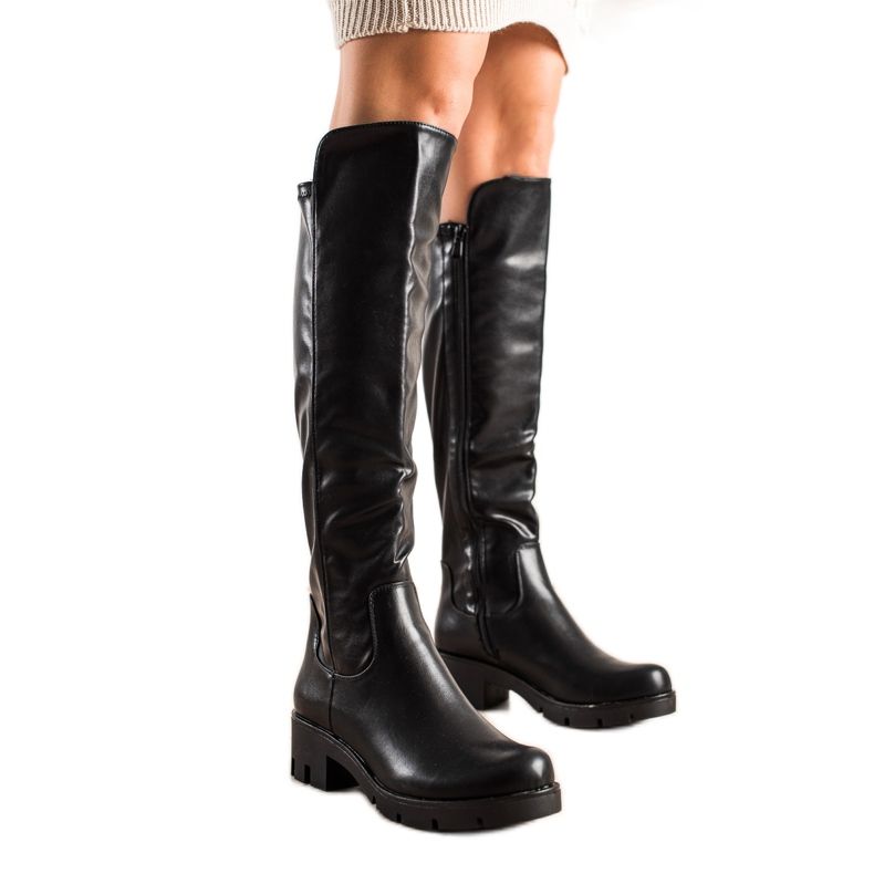 TRENDI Botas de couro ecológicas casuais preto