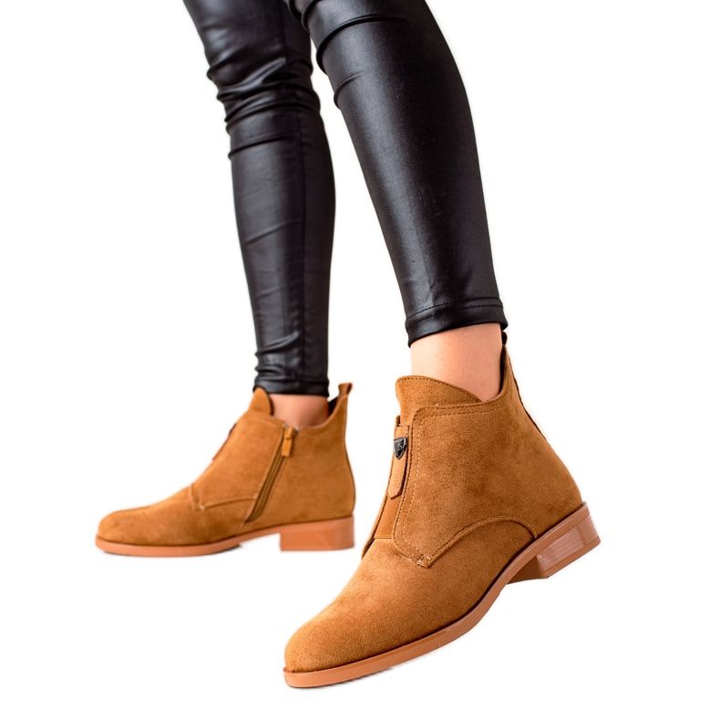 Camo Botas quentes com zíper castanho amarelo