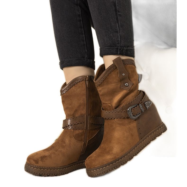 Botas femininas de camelo com cunha quente Sherry castanho