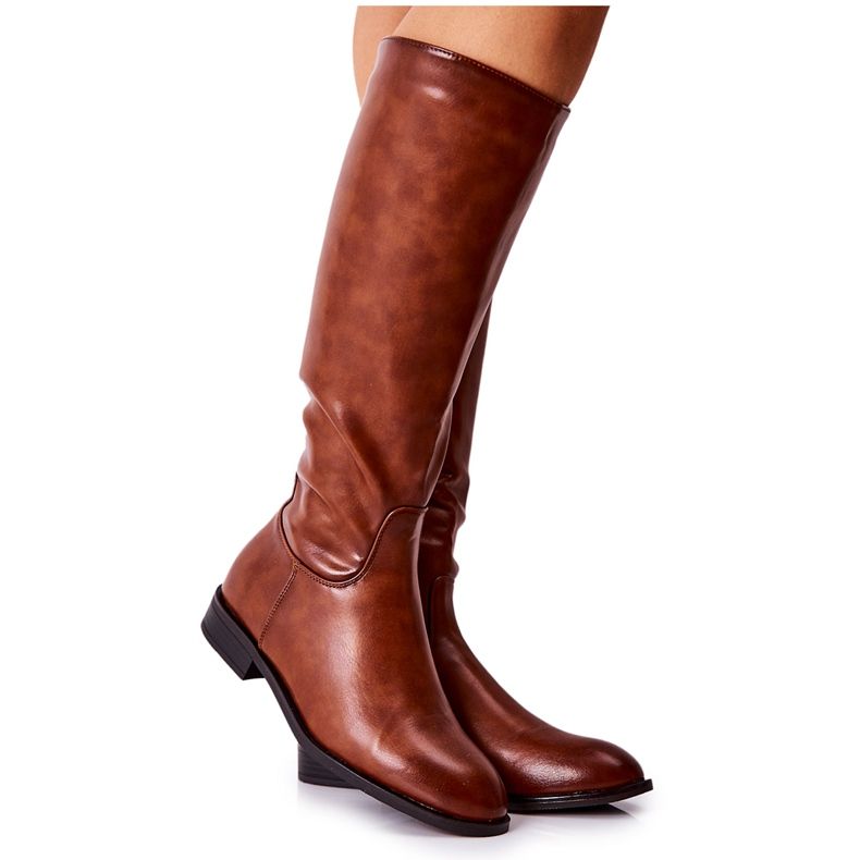 PG1 Botas Quentes de Couro Estil Marrom castanho