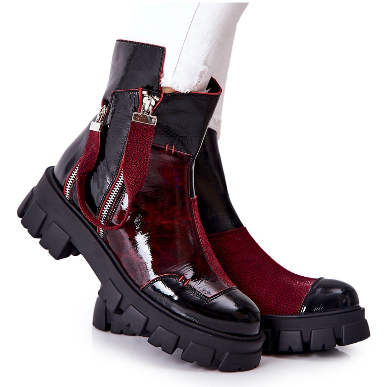 Botas de couro Maciejka Black-Claret 05137-33 clarete preto