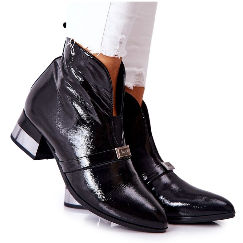 Botas de couro com salto alto Laura Messi Black 2268 preto