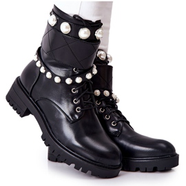 PG1 Botas femininas com pérolas Black Mystique preto