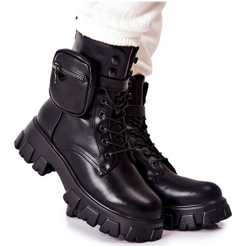 PG1 Botas de trabalhador Lanstrom pretas com cinto de rim preto