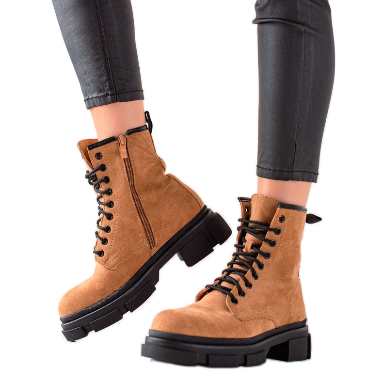 Super Me Armadilhas de camurça marrom bege castanho