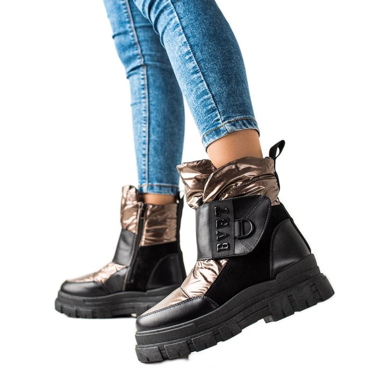 TRENDI Botas de neve quentes com velcro preto dourado TRENDI Botas de neve quentes com velcro preto dourado