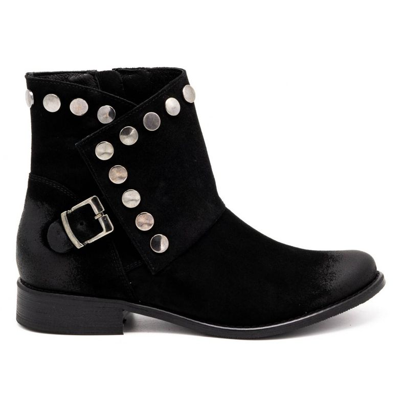 Exquisite Botas femininas de couro com tachas 1198 pretas preto